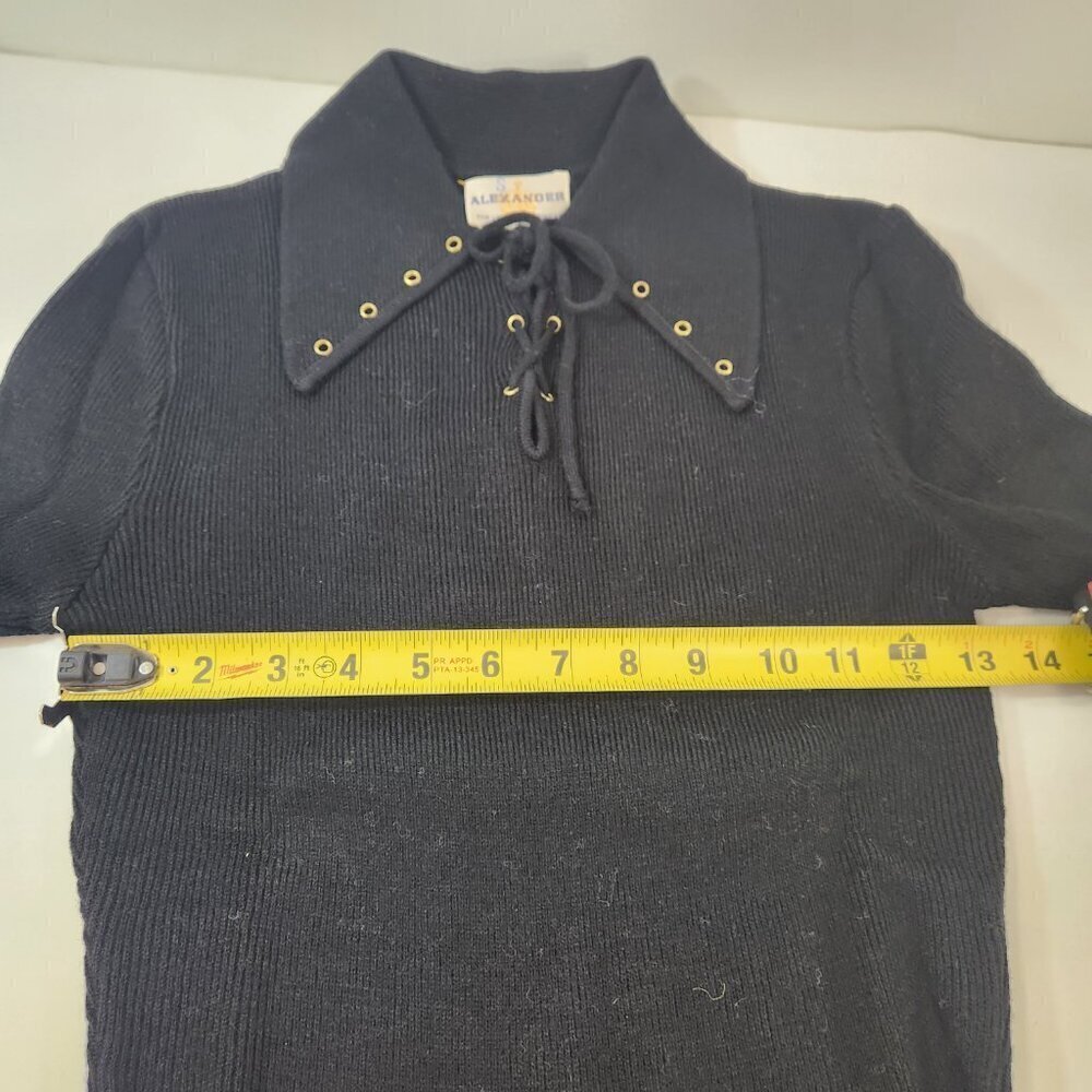 Alexander Luxury Knitwear Black Long Sleeve Collared Shirt w/ Belt Womens Small - Picture 7 of 8